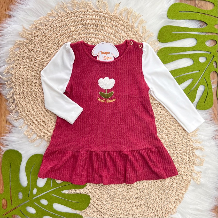Vestido Manga Longa Sweet Flower - Bordo